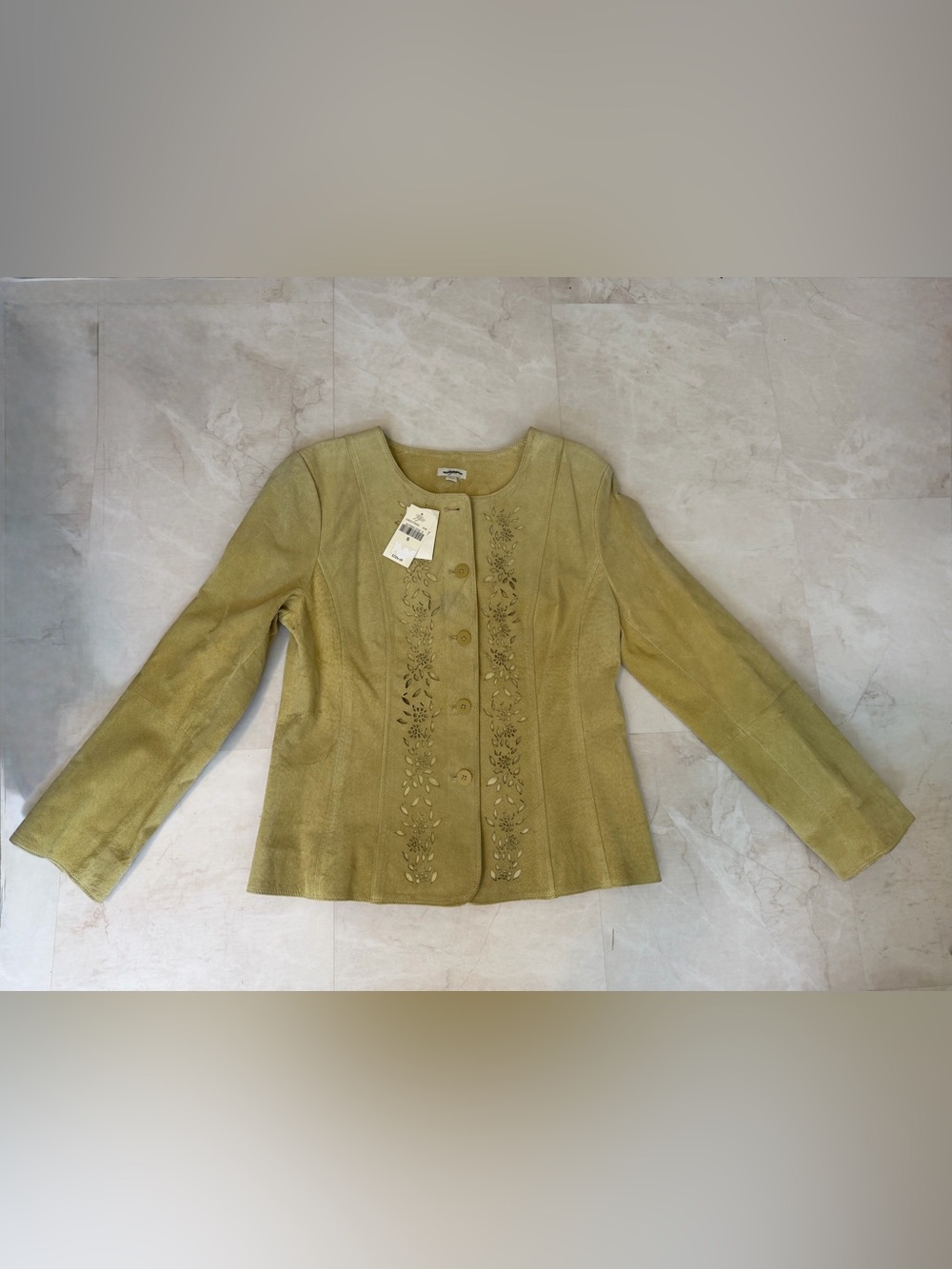 J.Jill Genuine Suede Cottagecore Jacket Laser Cut Floral Button Front